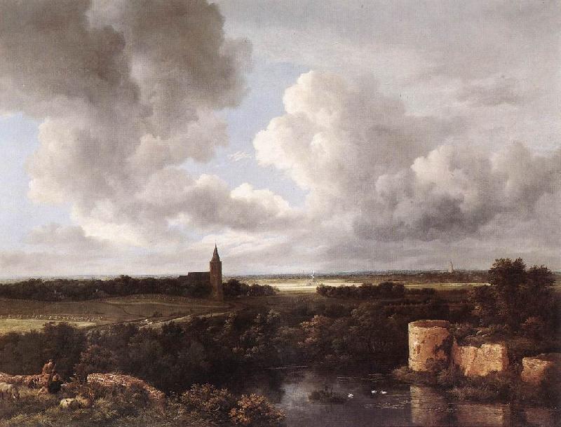 Jacob van Ruisdael An Extensive Landscape with Ruined Castle and Village Church China oil painting art